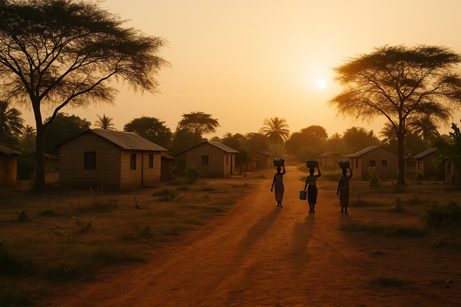 A rural Béninoise village in the Glazoué commune at golden hour — the third most populated district in the region.